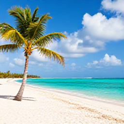 Caribbean Holidays, September Caribbean, A relaxed Caribbean beach in September with palm trees, turquoise water, soft white sand and a few light clouds