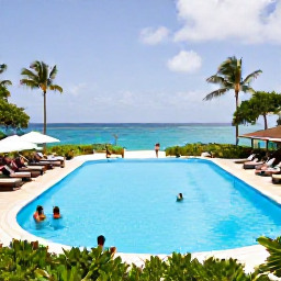 Caribbean Holidays, September Caribbean, An all-inclusive Caribbean resort pool overlooking the sea, with sun loungers, tropical gardens and guests enjoying a relaxed September afternoon