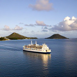 Caribbean Holidays, September Caribbean Escape, A scenic ferry travelling across calm Caribbean water between Saint Kitts and Nevis, with both islands visible in the distance