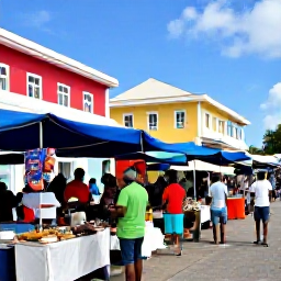 Caribbean Holidays, September Caribbean, Travellers exploring a colourful Caribbean market in September, with local food stalls, handmade crafts and bright island buildings
