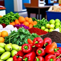 Caribbean Holidays, September Cooking, A colourful Caribbean market in Trinidad with fresh peppers, herbs, fruit and local spices, bright natural light