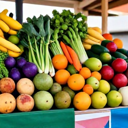 Caribbean Holidays, September Cooking, Colourful Cura&ccedil;ao market stall with fresh tropical fruit, vegetables, herbs and local spices in warm morning light