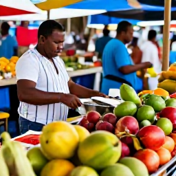 Caribbean Holidays, September Cooking Holidays, A bustling Guadeloupe market in September with colourful tropical fruit, spices, fresh fish and friendly local vendors