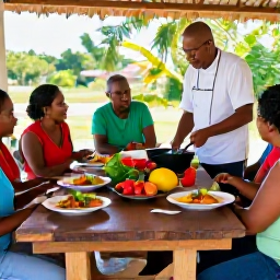 Caribbean Holidays, September Cooking, Local Cura&ccedil;ao cooking class with visitors preparing traditional dishes around a rustic kitchen table, fresh ingredients and friendly chef