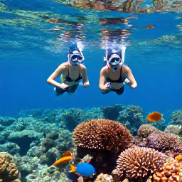 Caribbean Holidays, September Couples, Couple snorkelling above colourful coral and tropical fish in the clear waters near Turks and Caicos Islands