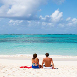 Caribbean Holidays, September Couples Holidays, A couple relaxing on a quiet white-sand beach in Saint Barth&eacute;lemy in September, turquoise sea and gentle tropical light