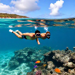 Caribbean Holidays, September Couples Holidays, A couple snorkelling in clear Caribbean water near Saint Barth&eacute;lemy, colourful fish and rocky coastline visible beneath the surface