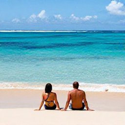 Caribbean Holidays, September Couples Holidays, Couple relaxing on golden sand beside clear turquoise water at Carlisle Bay, Barbados