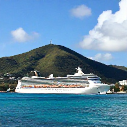 Caribbean Holidays, September Cruises, A cruise ship approaching Charlotte Amalie harbour in St Thomas, with green hills, turquoise Caribbean water and bright September sunshine
