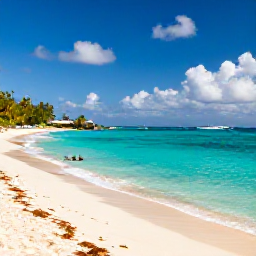 Caribbean Holidays, September Cruises, Barbados beach with clear turquoise water, soft sand, snorkellers and swaying palm trees