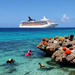 Caribbean Holidays, September Cruises, Clear turquoise water, colourful coral reef and snorkellers near the Cayman Islands coastline