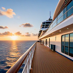 Caribbean Holidays, September Cruises, Elegant cruise ship deck overlooking a sunset sea near the Cayman Islands