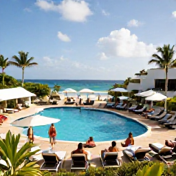 Caribbean Holidays, September Cura&ccedil;ao, All-inclusive Cura&ccedil;ao resort with a swimming pool, sun loungers, tropical gardens and guests enjoying a relaxed September afternoon