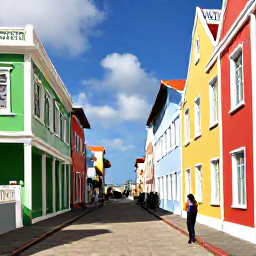 Caribbean Holidays, September Cura&ccedil;ao, Colourful colonial buildings and waterfront in Willemstad, Cura&ccedil;ao, with a solo visitor exploring the street