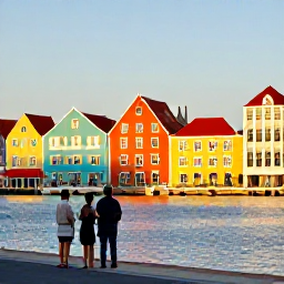 Caribbean Holidays, September Cura&ccedil;ao, Colourful Willemstad waterfront in Cura&ccedil;ao at golden hour, with historic Dutch buildings and a couple exploring the streets