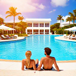 Caribbean Holidays, September Cura&ccedil;ao, Couple relaxing beside a turquoise Caribbean pool at an adults-only resort in Cura&ccedil;ao, warm September sunshine
