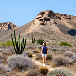 Caribbean Holidays, September Cura&ccedil;ao, Quiet Cura&ccedil;ao countryside with a solo traveller hiking near Christoffel National Park, cacti and rugged hills