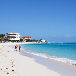 Caribbean Holidays, September Cura&ccedil;ao, Quiet white-sand beach and clear blue sea near an adults-only resort in Cura&ccedil;ao, with a couple walking along the shore
