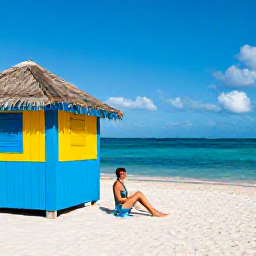 Caribbean Holidays, September Cura&ccedil;ao, Solo traveller relaxing on a sunny Cura&ccedil;ao beach in September, turquoise sea and colourful beach hut