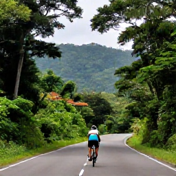 Caribbean Holidays, September Cycling Holidays, Cyclist travelling along a green mountain road near El Yunque rainforest in Puerto Rico