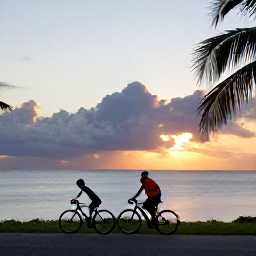 Caribbean Holidays, September Cycling Holidays, Cyclist watching sunset over the Caribbean from a Trinidad and Tobago coastal viewpoint