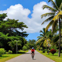 Caribbean Holidays, September Cycling Holidays, Road cyclist riding through lush Puerto Rican countryside beneath a bright tropical sky