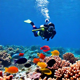 Caribbean Holidays, September Diving Cura&ccedil;ao, A diver swimming over a shallow coral garden with colourful fish near Cura&ccedil;ao's sheltered coast