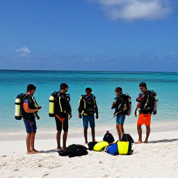 Caribbean Holidays, September Diving Cura&ccedil;ao, A friendly scuba diving group preparing equipment beside a tropical beach in Cura&ccedil;ao