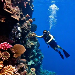 Caribbean Holidays, September Diving, Diver swimming beside the dramatic underwater wall at Soufriere, Saint Lucia, with coral and reef fish