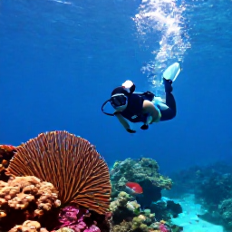 Caribbean Holidays, September Diving, Diver swimming over a gently sloping Caribbean reef with tropical fish and sea fans