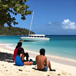 Caribbean Holidays, September Diving, Friendly Saint Lucia dive guide briefing holidaymakers beside a tropical beach and dive boat