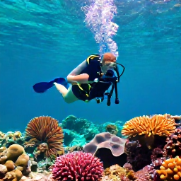 Caribbean Holidays, September Diving, Scuba diver exploring a colourful coral reef in clear turquoise Bahamian water during September