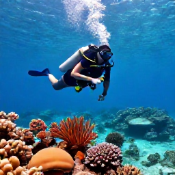 Caribbean Holidays, September Diving, Scuba diver exploring a colourful coral reef in clear turquoise water off Antigua