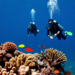 Caribbean Holidays, September Diving, Scuba divers exploring clear blue water beside Dominica's volcanic coastline in September, colourful coral and tropical fish visible