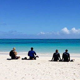 Caribbean Holidays, September Diving, Scuba divers relaxing on a white sandy beach after a morning dive in the Bahamas