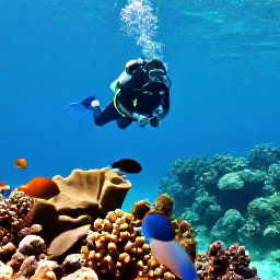 Caribbean Holidays, September Diving, Underwater scene at Creole Rock near Saint Martin, scuba diver passing coral formations with reef fish in clear turquoise Caribbean water