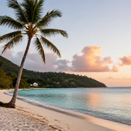 Caribbean Holidays, September Escapes, Adults-only boutique resort overlooking a quiet Caribbean beach in Saint Vincent and the Grenadines, with palm trees, calm turquoise water and warm evening light