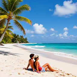 Caribbean Holidays, September Escapes, Couple relaxing on a peaceful sandy beach in Nevis during September, with palm-fringed coastline and gentle Caribbean waves