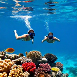 Caribbean Holidays, September Escapes, Couple snorkelling over colourful coral and tropical fish in clear Caribbean water near Turks and Caicos