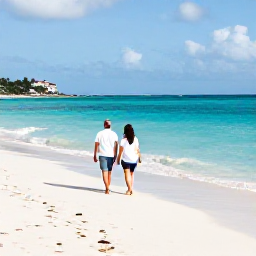 Caribbean Holidays, September Escapes, Couple walking along a quiet white-sand beach with turquoise water on Saint Martin in September