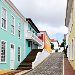 Caribbean Holidays, September Escapes, Historic Danish colonial streets in Charlotte Amalie, St Thomas, with pastel buildings, stone steps and small independent shops