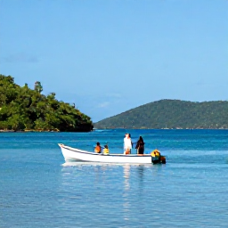 Caribbean Holidays, September Family Holidays, A family aboard a small boat visiting the calm blue waters and green islands of the British Virgin Islands