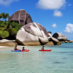 Caribbean Holidays, September Family Holidays, Children paddling in shallow clear water beside The Baths on Virgin Gorda, with smooth granite boulders and tropical vegetation