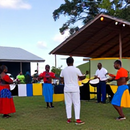 Caribbean Holidays, September Festivals, Antiguan cultural evening with live steel pan music, local dancers and visitors enjoying an outdoor event