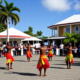 Caribbean Holidays, September Festivals, Colourful Caribbean cultural festival in Antigua, dancers and musicians performing in a sunny town square