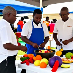 Caribbean Holidays, September Festivals, Traditional Caribbean cooking demonstration with colourful fresh ingredients, local spices and friendly cooks at an outdoor market