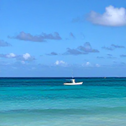 Caribbean Holidays, September Fishing, A bright Cura&ccedil;ao coastline in September with a small fishing boat on calm turquoise water