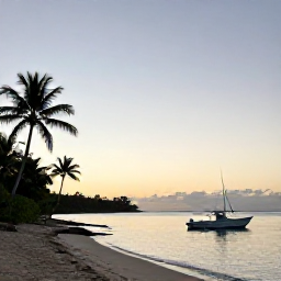 Caribbean Holidays, September Fishing, A peaceful Caribbean evening with a small fishing boat returning to shore, palm trees and warm light over Saint Vincent