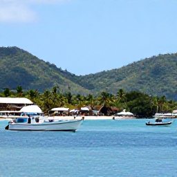 Caribbean Holidays, September Fishing, A peaceful Caribbean harbour in Tobago with fishing boats, palm trees and green hills in the background