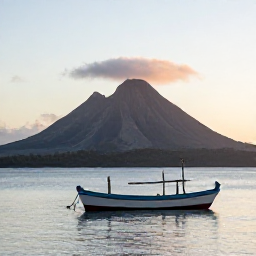 Caribbean Holidays, September Fishing, A small fishing boat leaving Montserrat's coast at sunrise, with the volcanic island and calm Caribbean Sea in the background
